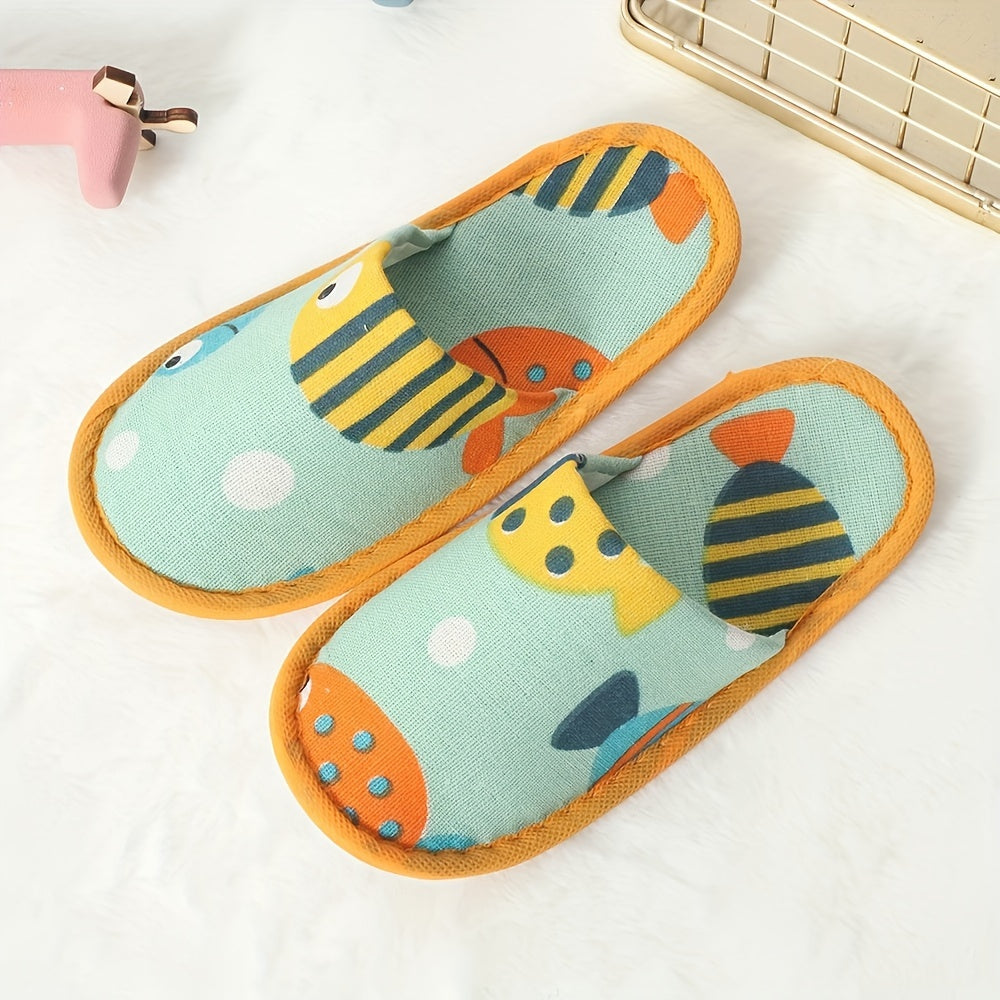 Kids' Cartoon Disposable Slippers Soft Fabric EVA Sole for Home Travel Hotels Camping and Parties