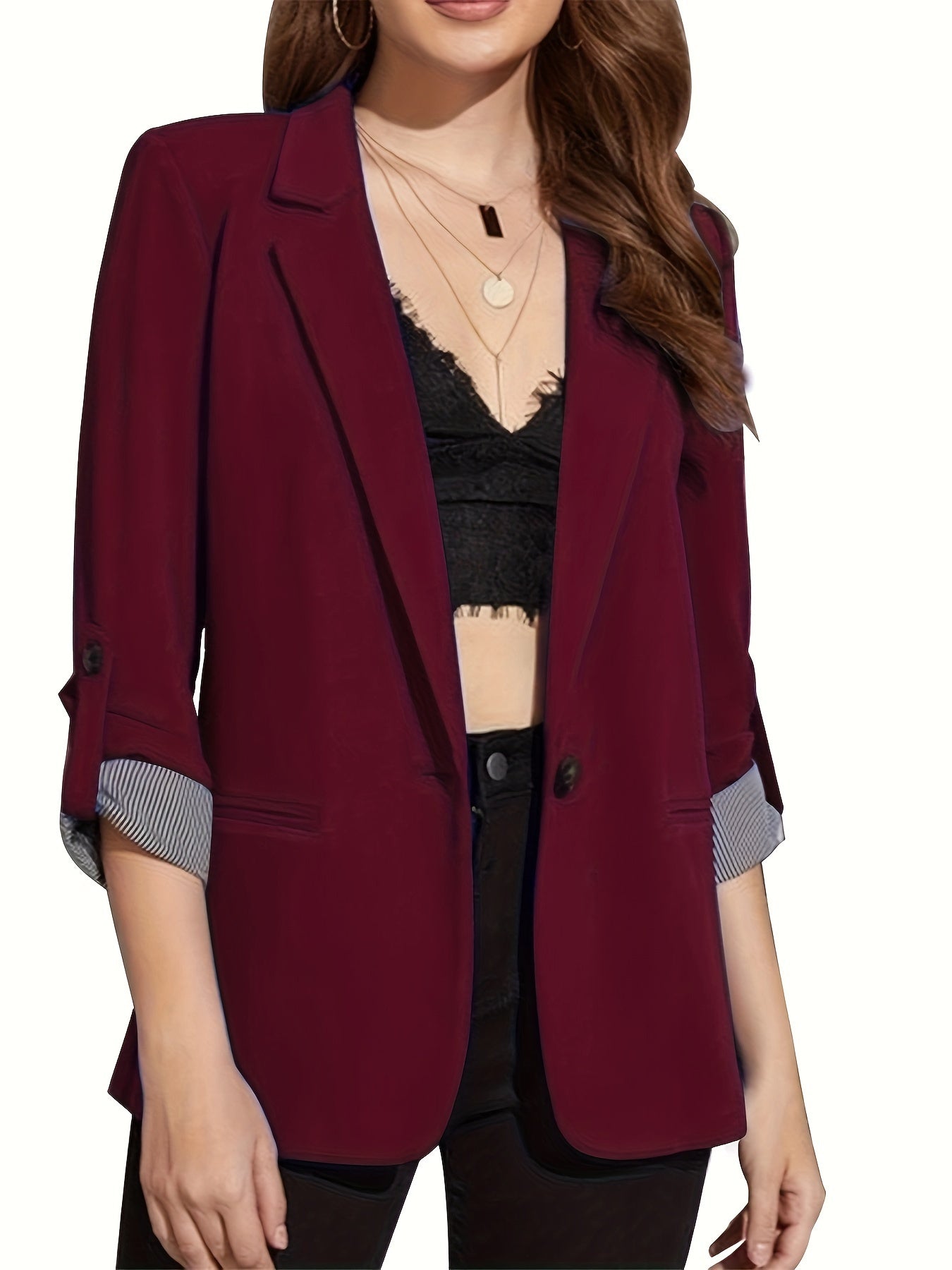 Women's Slim Fit Blazer Long Sleeve Open Front Casual Fall Winter Polyester