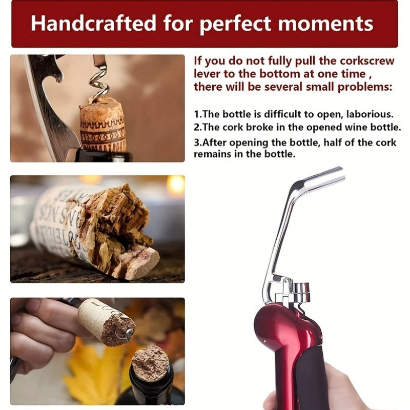 Red ABS Wine Bottle Opener with Paper Cutter Manual Lever Kitchen Tool