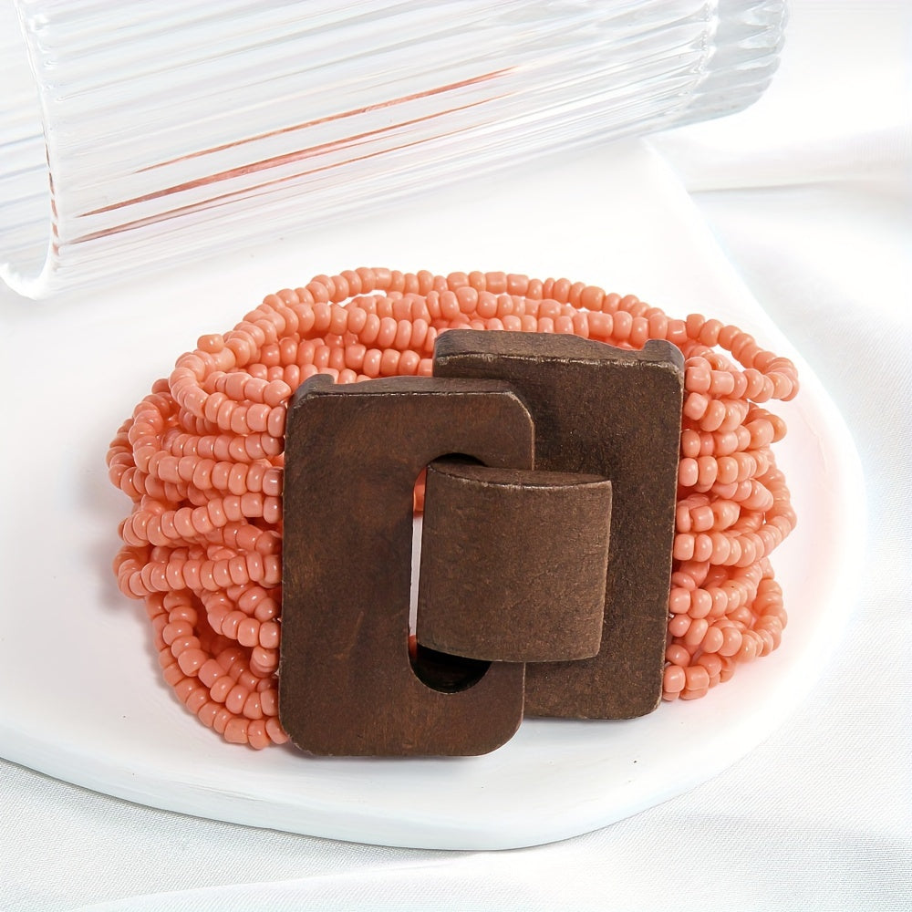 Vintage Boho Stretch Bracelet with Synthetic Stone Glass Beads Multi-Layer Elastic Wristband