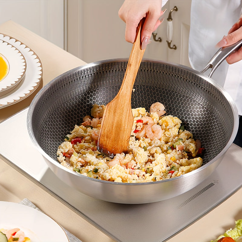 Stainless Steel Wok with Honeycomb Non-Stick Coating for Gas and Induction Stoves