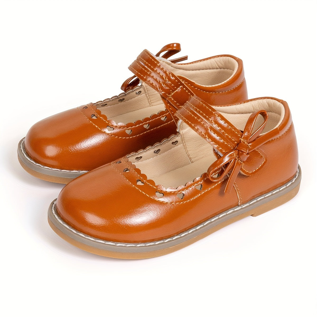 Детские кожаные туфли на каблуке с бантом, круглым носком, осень-зима, однотонные