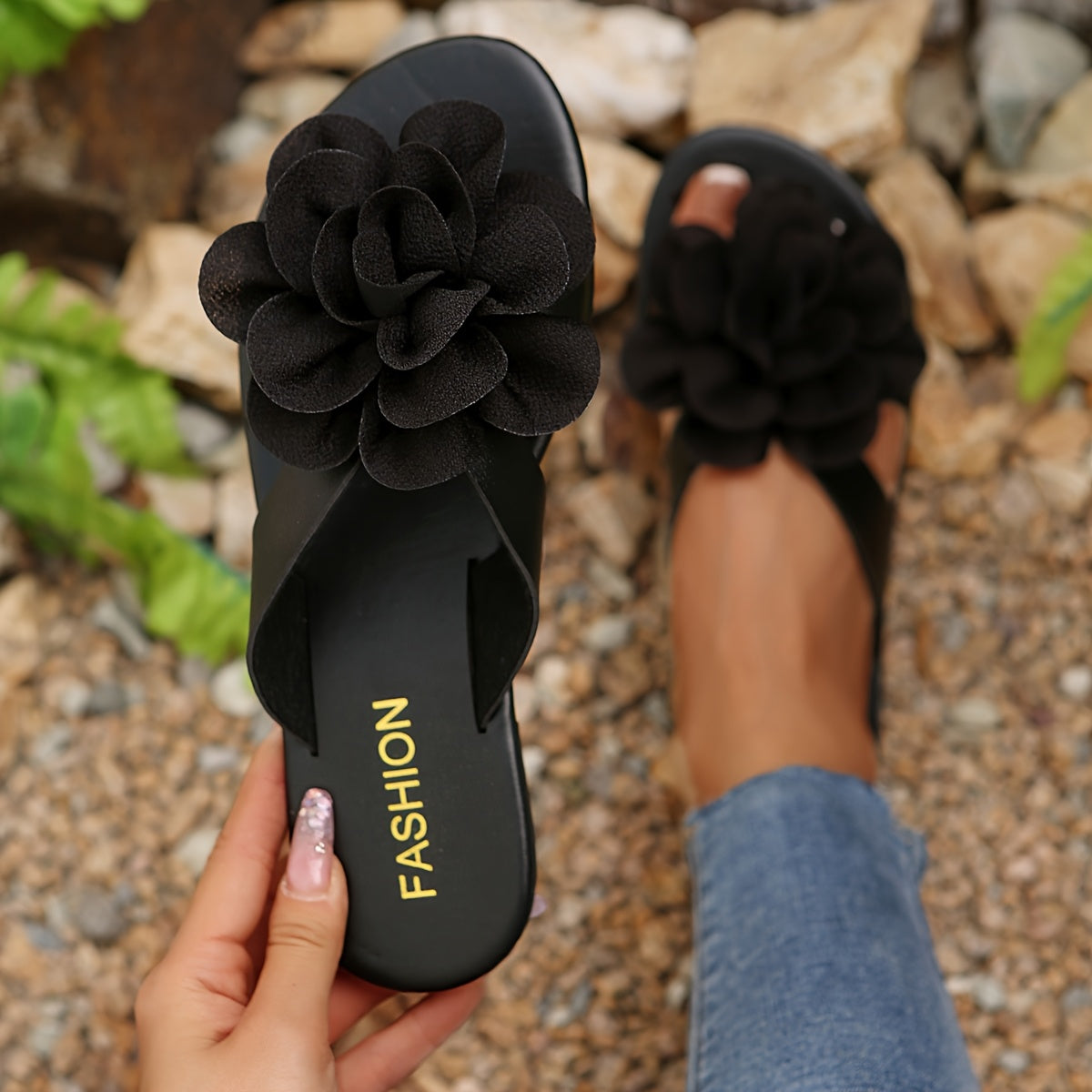 Women's Floral Flat Sandals Open-Toe Slip-On All-Season Comfort