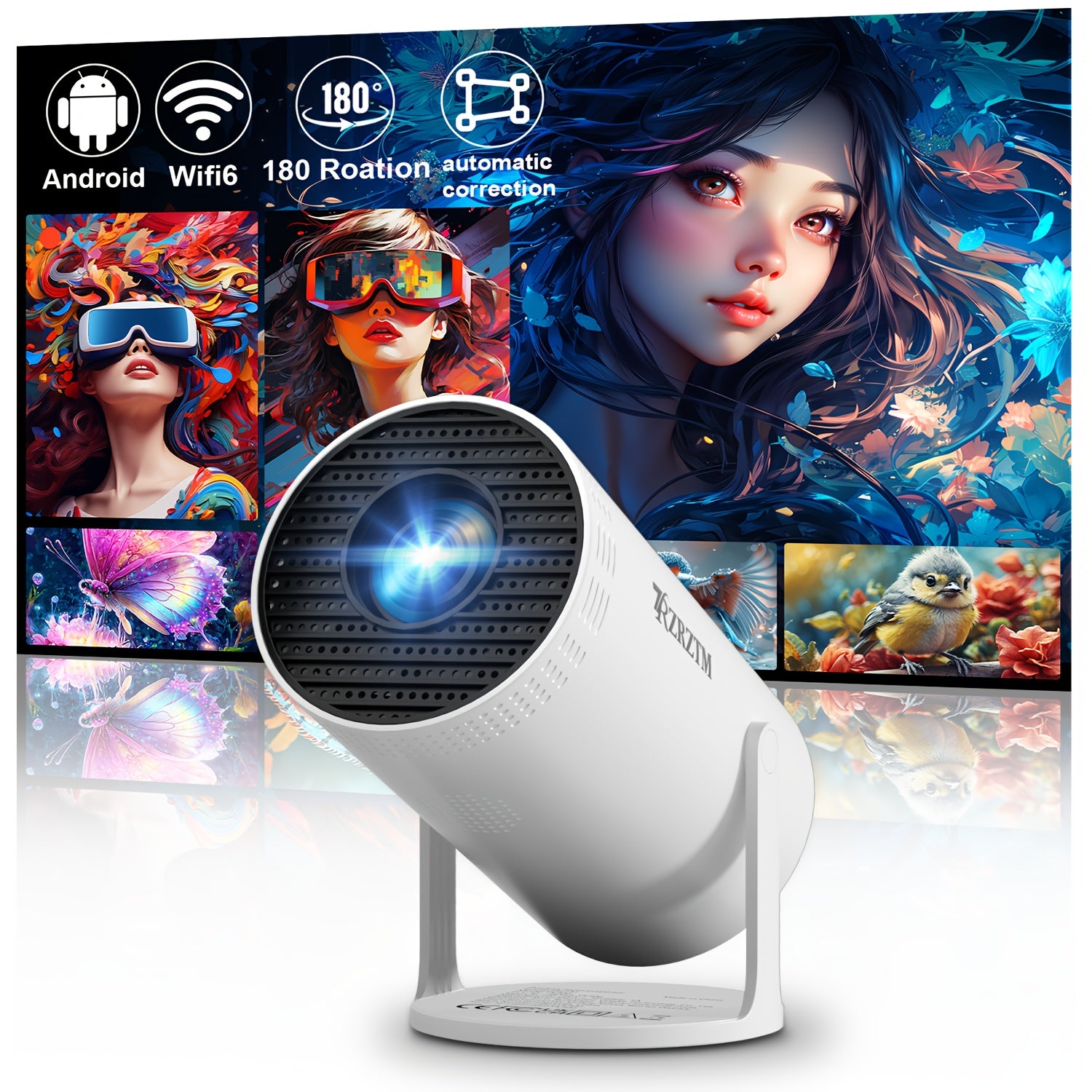 Portable Smart Projector With Auto Correction Wi-Fi HD 1080P