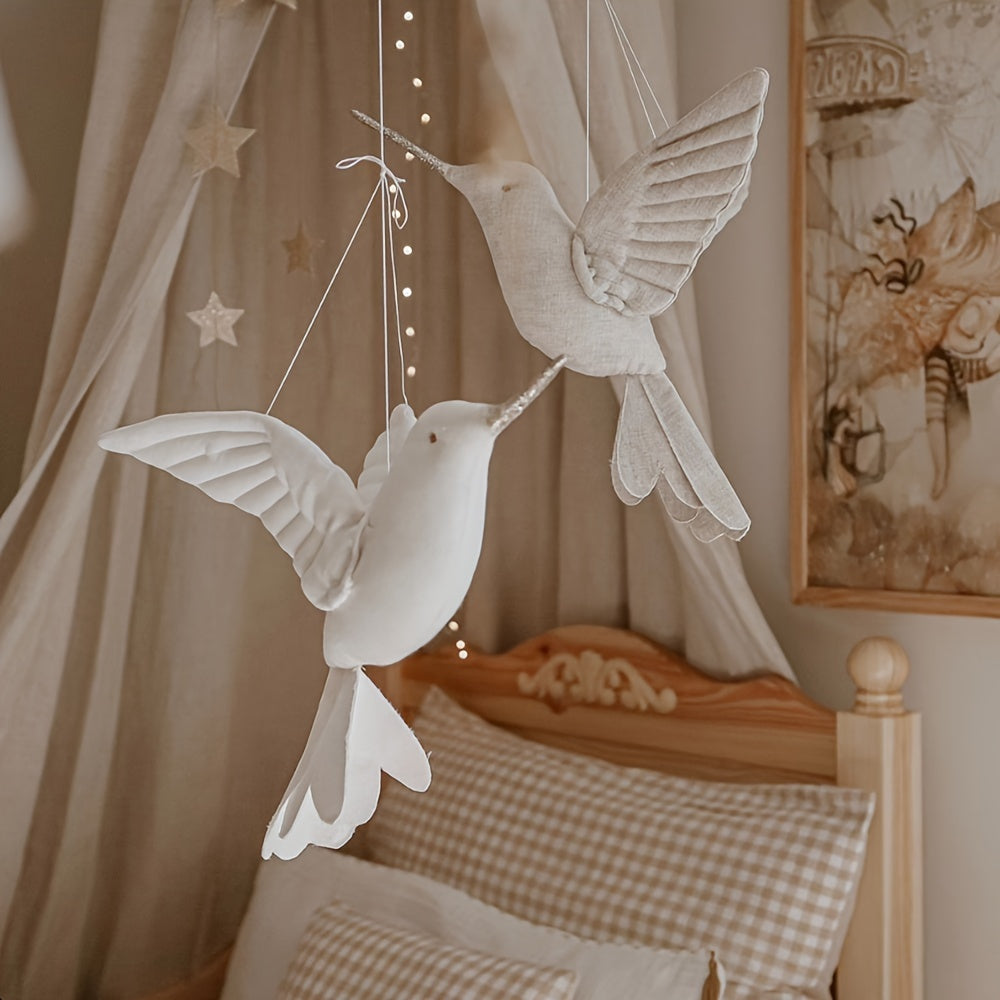 Nordic Style Pendant Light in Linen Art Hummingbird for Kids Room Decor