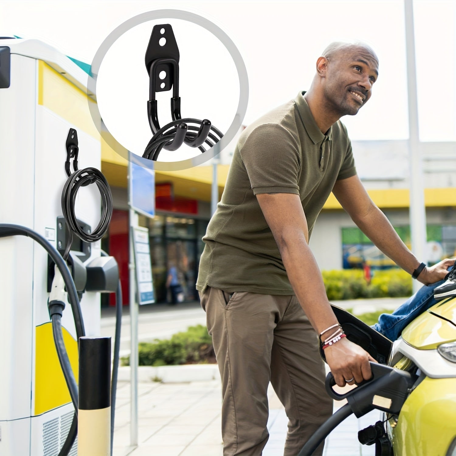 Wall-Mounted Heavy-Duty Steel EV Charger Cable Hook Indoor Outdoor Storage