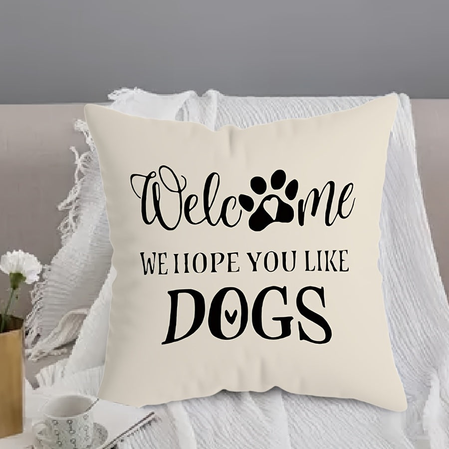 Dog Lover Throw Pillow Cover 44 Inch Soft Polyester Pet Quote and Paw Print Design
