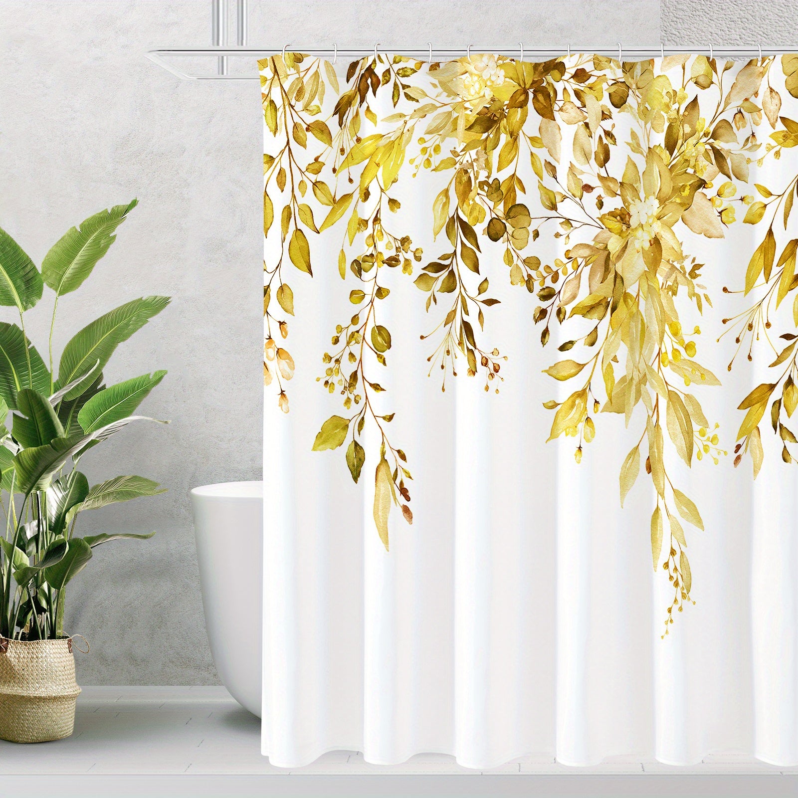 Waterproof Eucalyptus Shower Curtain with Watercolor Plant Leaves Floral Design Includes Hooks