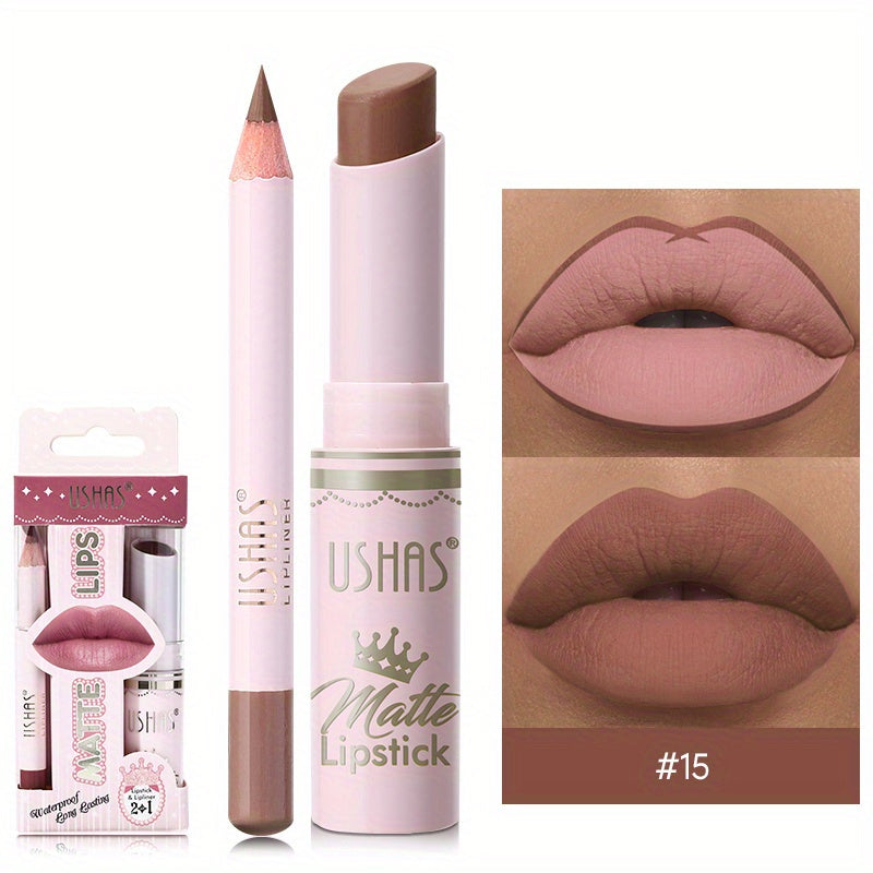 Women Nude Lipstick and Lip Liner Set Waterproof Velvet Long-lasting