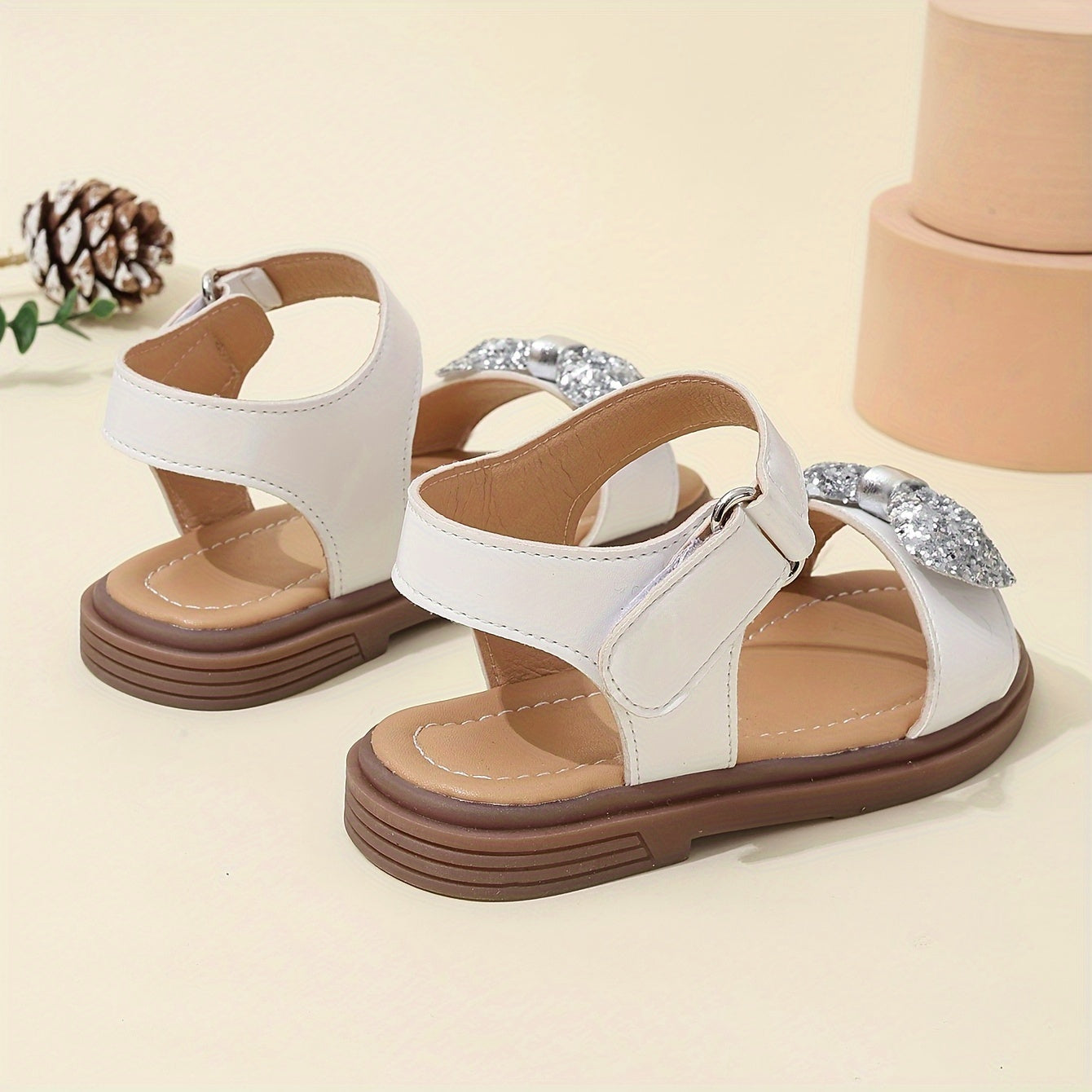 Girls White Roman Sandals with Bowknot Rhinestones for Summer Casual Beach