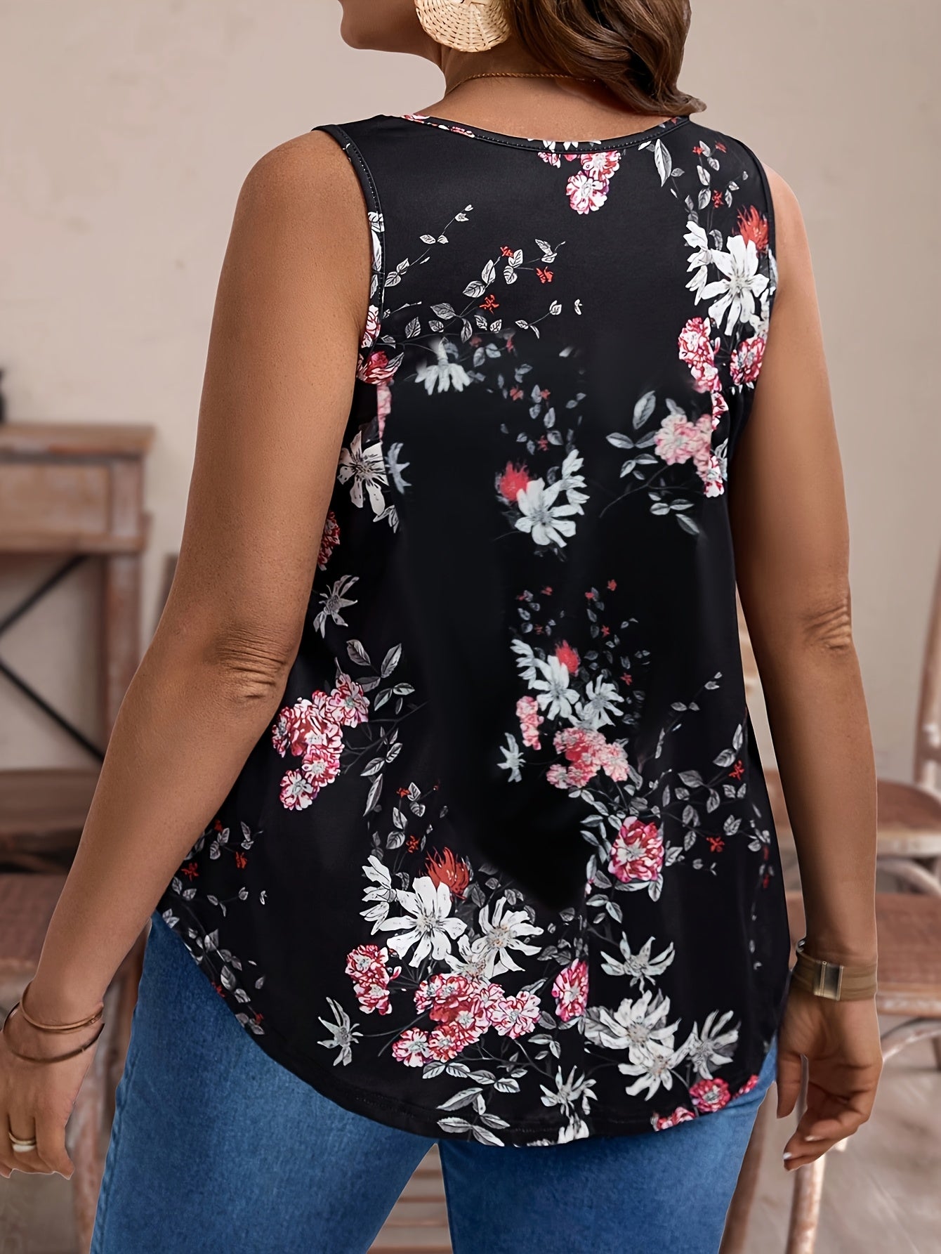 Plus o'lchamli ayollar uchun tropik gul bosma yengil sportiv keng fit polyester spandex pullover