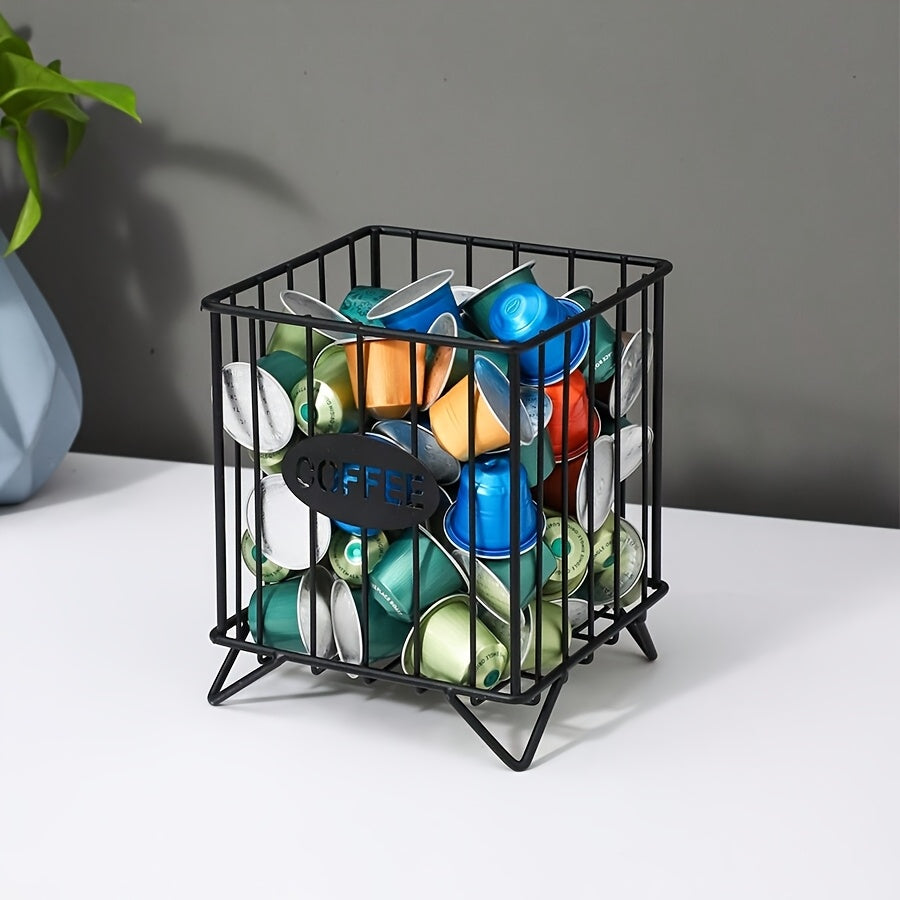 Black Metal Coffee Capsule Holder Square Storage Basket for Kitchen Counter