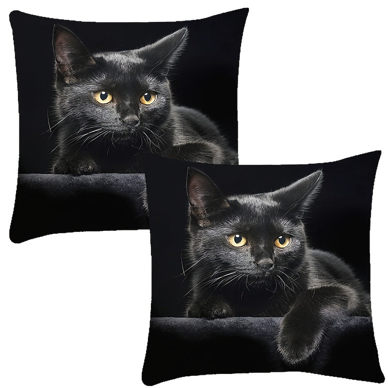 Set of 2 Black Cat Print Pillowcases Soft Decor for Bedroom Living Room Car