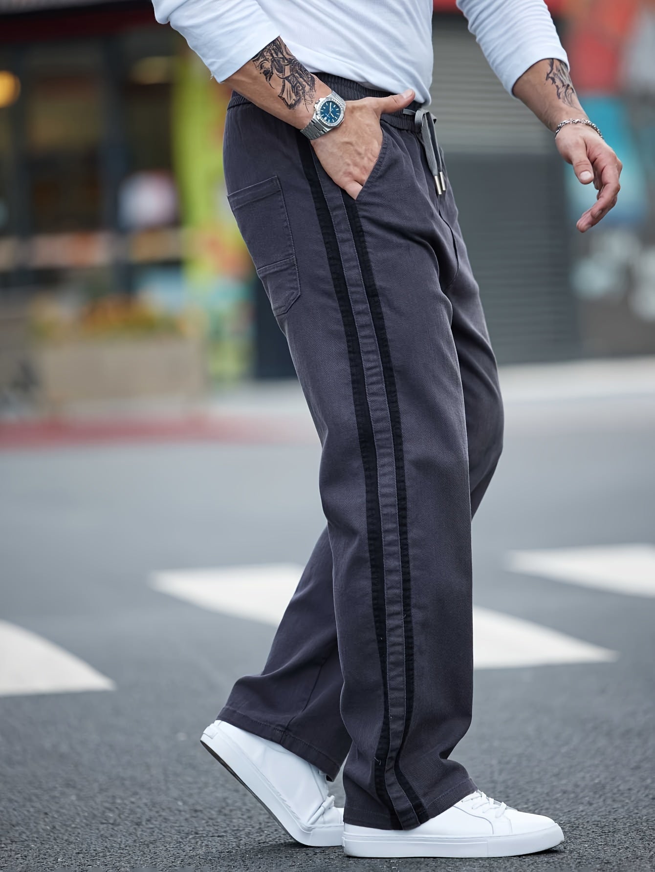 Pantalones rectos de mezclilla de algodón para hombre con cordón, casuales, deportivos, primavera y otoño