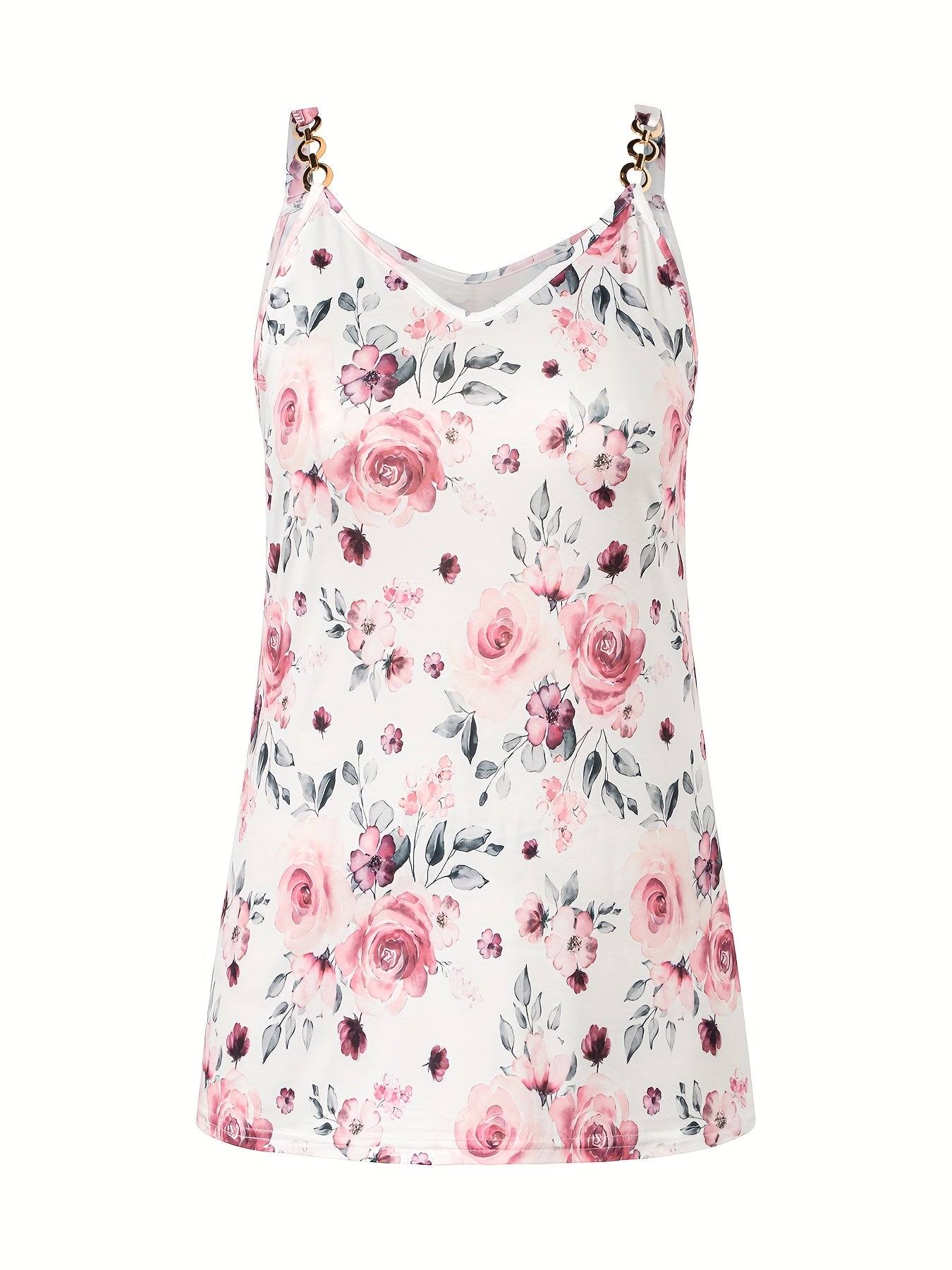Plus Size Floral Print Sleeveless Tank Top V-Neck Summer Casual Wear