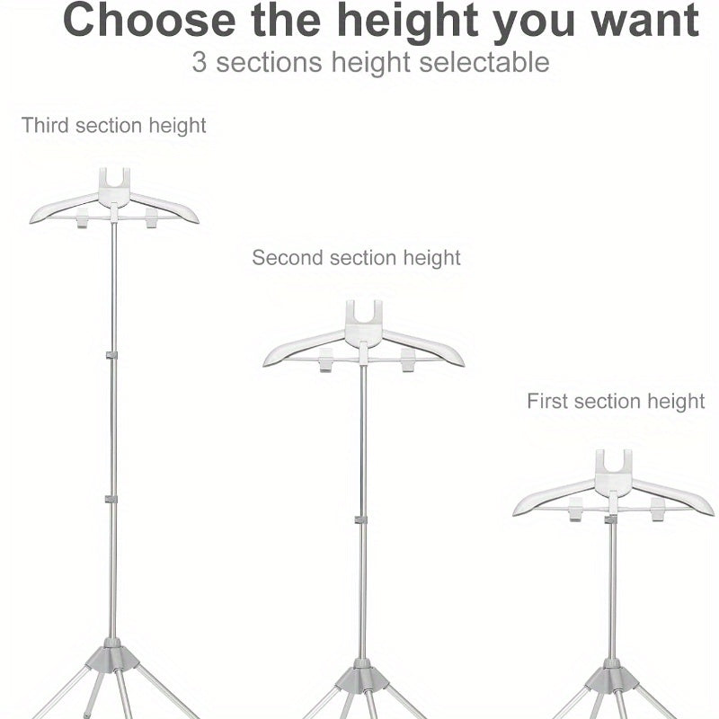 Soporte portátil para vaporizar ropa con altura ajustable y clips para planchar