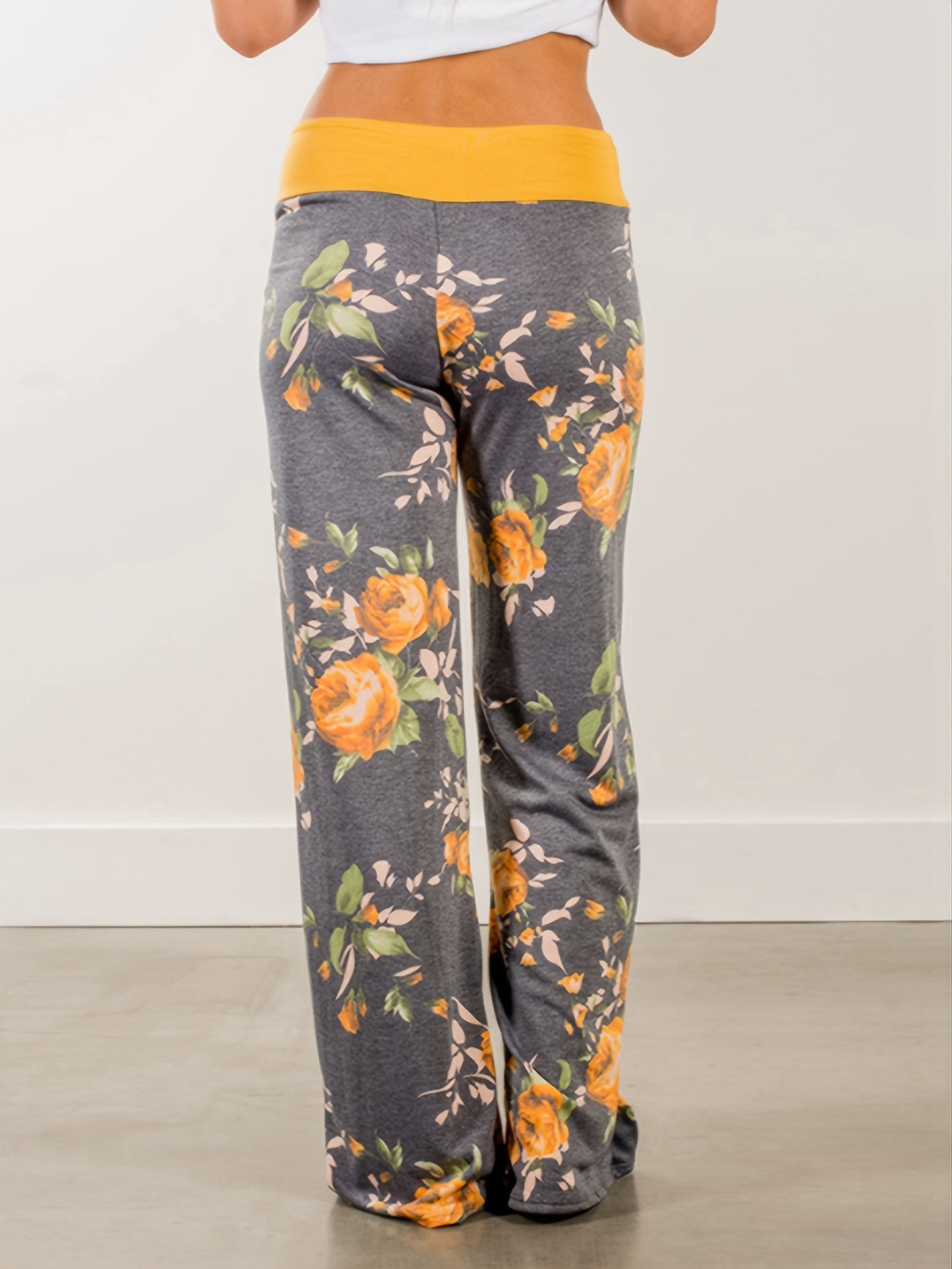 Women's Plus Size Floral Print Wide Leg Lounge Pants with Drawstring