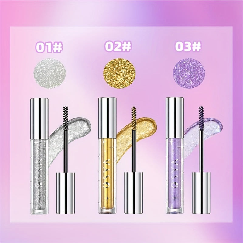 Máscara de pestañas a prueba de agua con purpurina para mujer, rizada y alargadora, herramienta de maquillaje