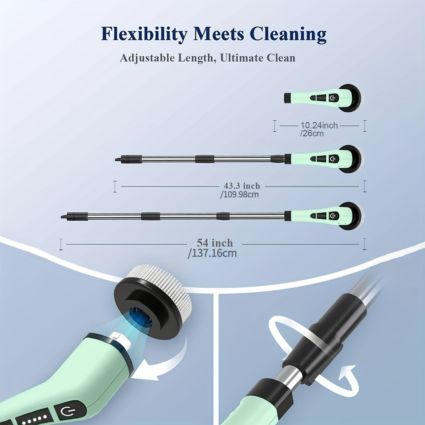 Sozlanadigan tutqich va 7 ta cho'tka boshli simsiz elektr burilishli cho'tka to'plami, dush, hammom va pol tile tozalash uchun