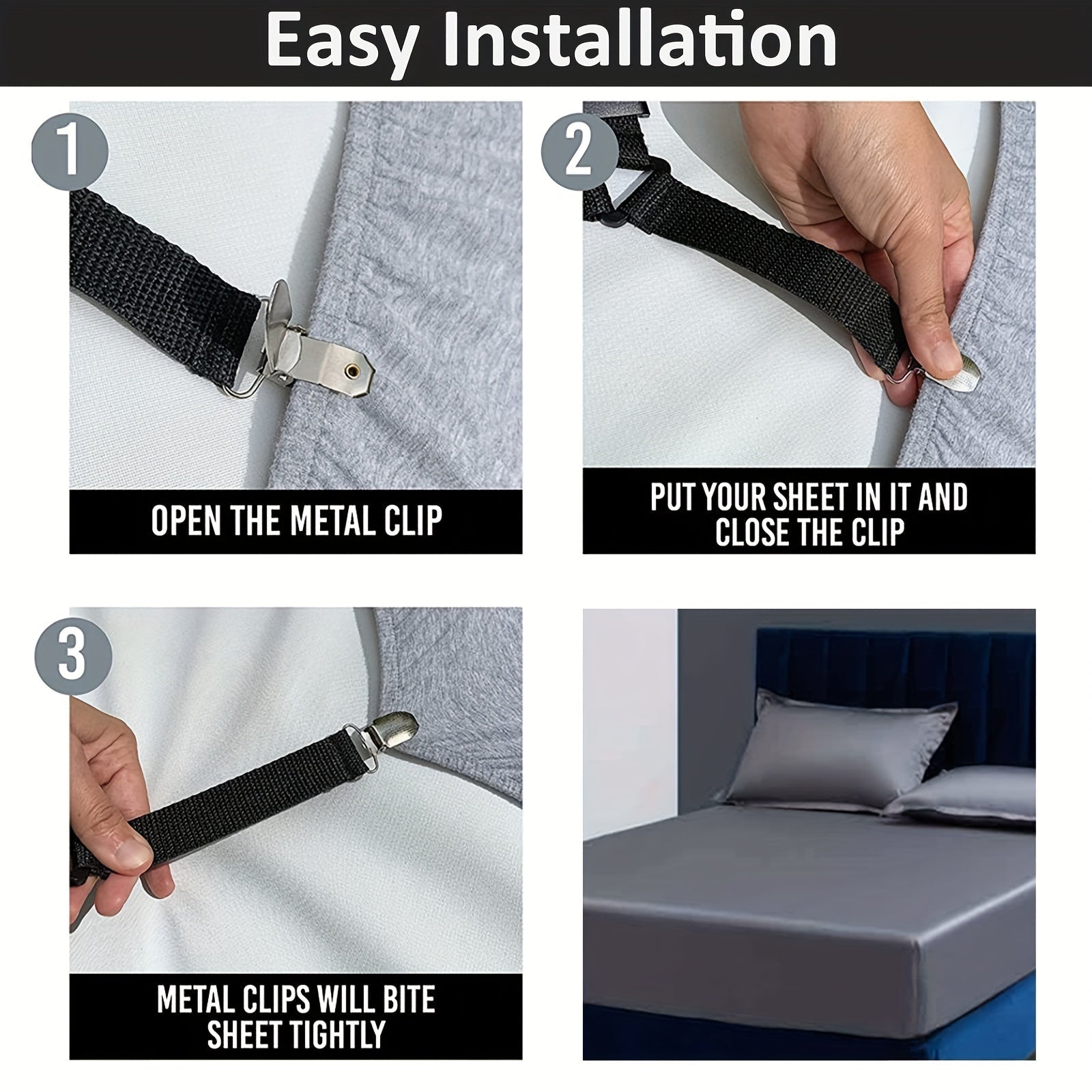 5-Piece Bed Sheet Clips Set with Elastic Cushion Covers and Fastening Belts