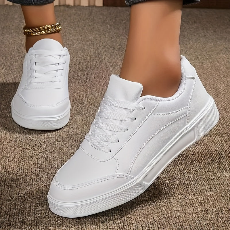 Women White Casual Sneakers Lightweight Lace-Up All-Season Athletic Shoes