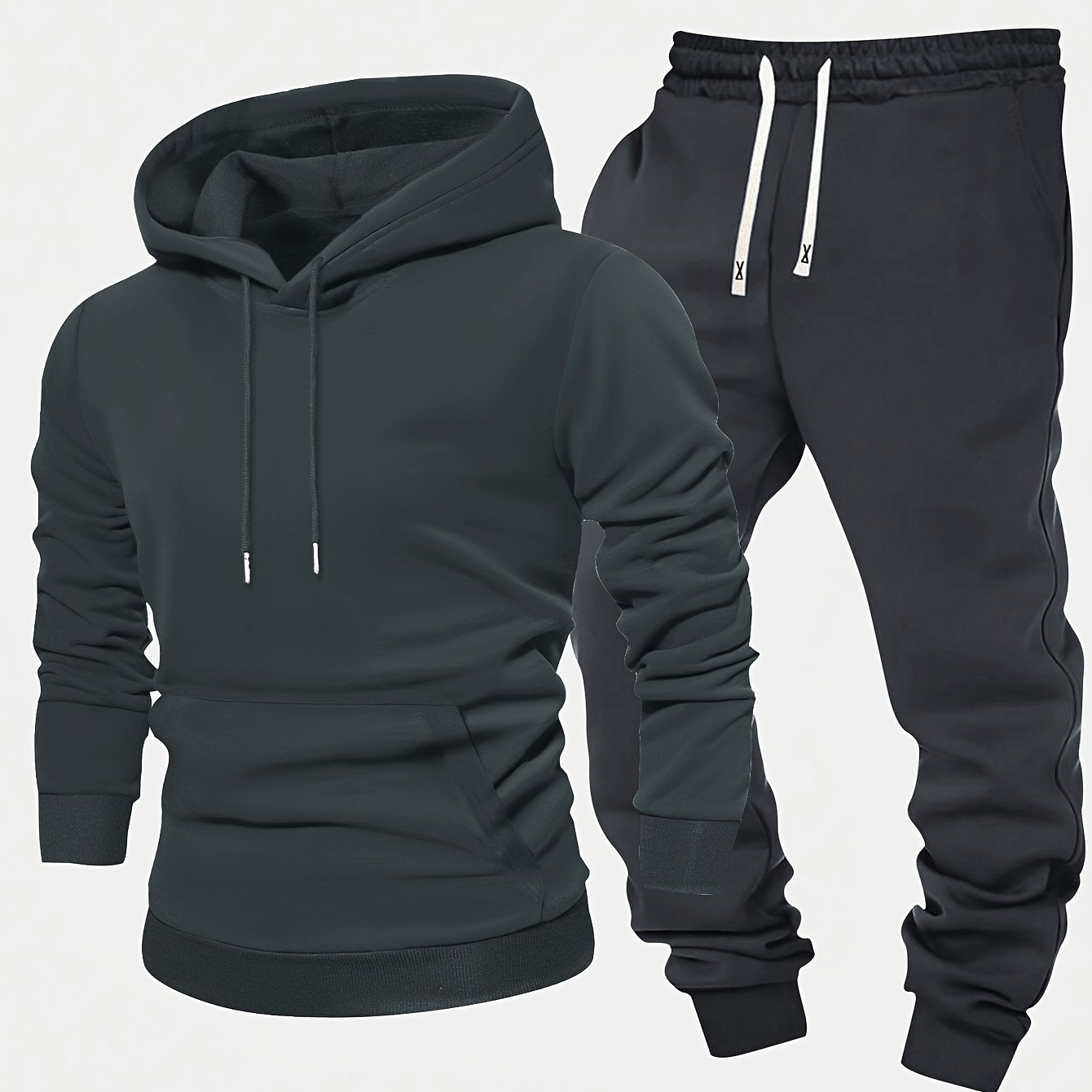 Men's Casual 2-Piece Set Hoodie and Pants Solid Color Long Sleeve Autumn Spring