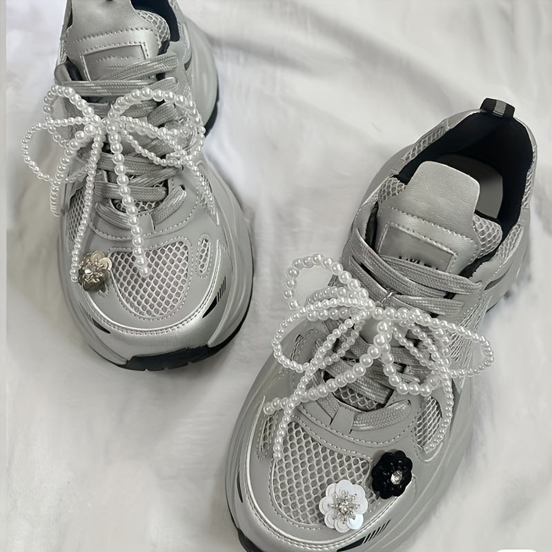 Women's Korean Style Pearl Bow Shoe Laces 2-Pack ABS Twisted Decor