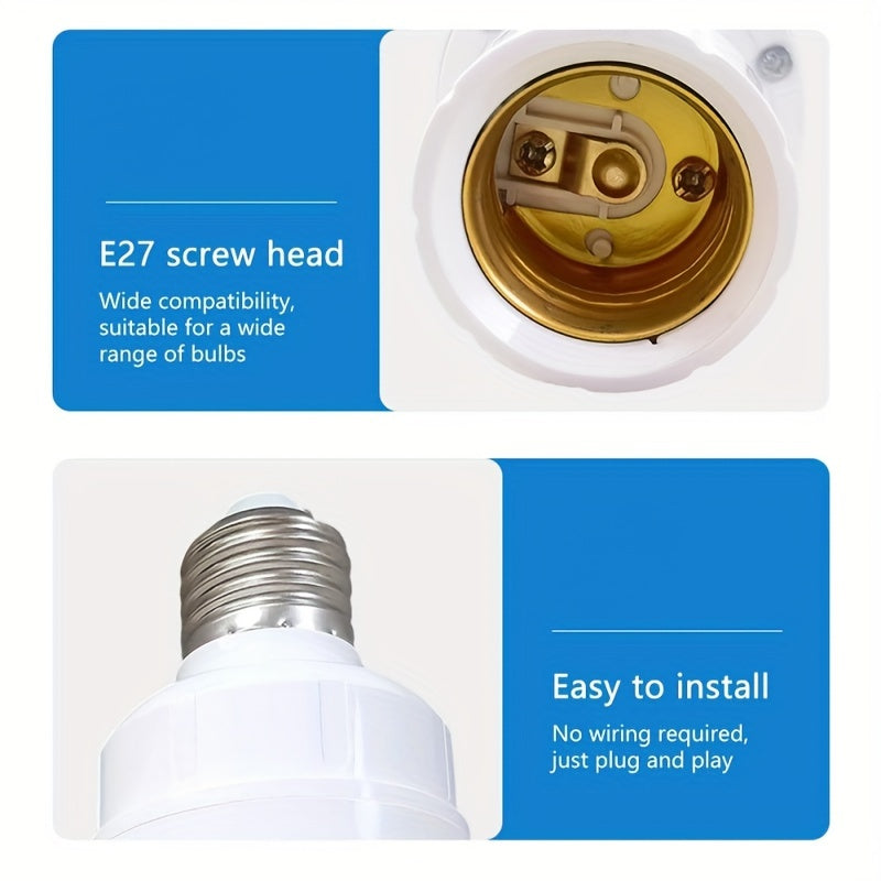 Motion Sensor PIR Lamp Holder E27 Screw Socket 360° Detection Adjustable Delay White Plastic