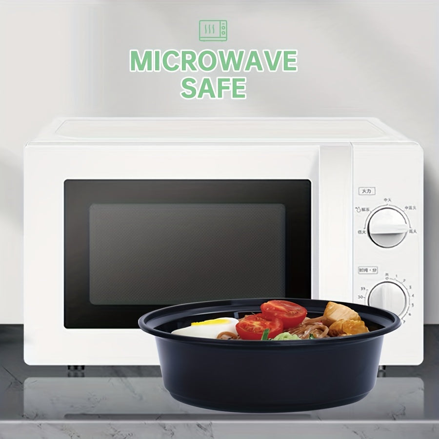 30-50 Black Plastic Food Storage Bowls with Lids, Leakproof, Microwave Safe