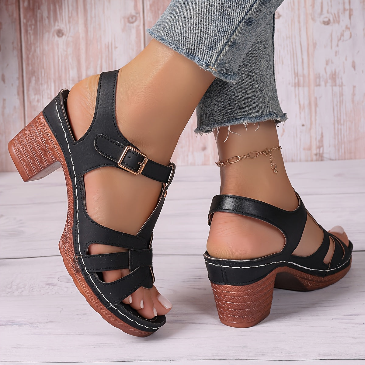 Women's Summer Wedge Sandals Open Toe Faux Cover Platform Heel