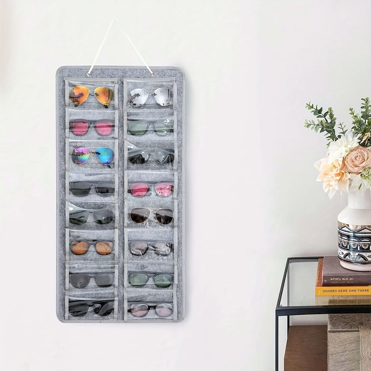 Bolsa de almacenamiento de pared para gafas y paño de fieltro, organizador plegable