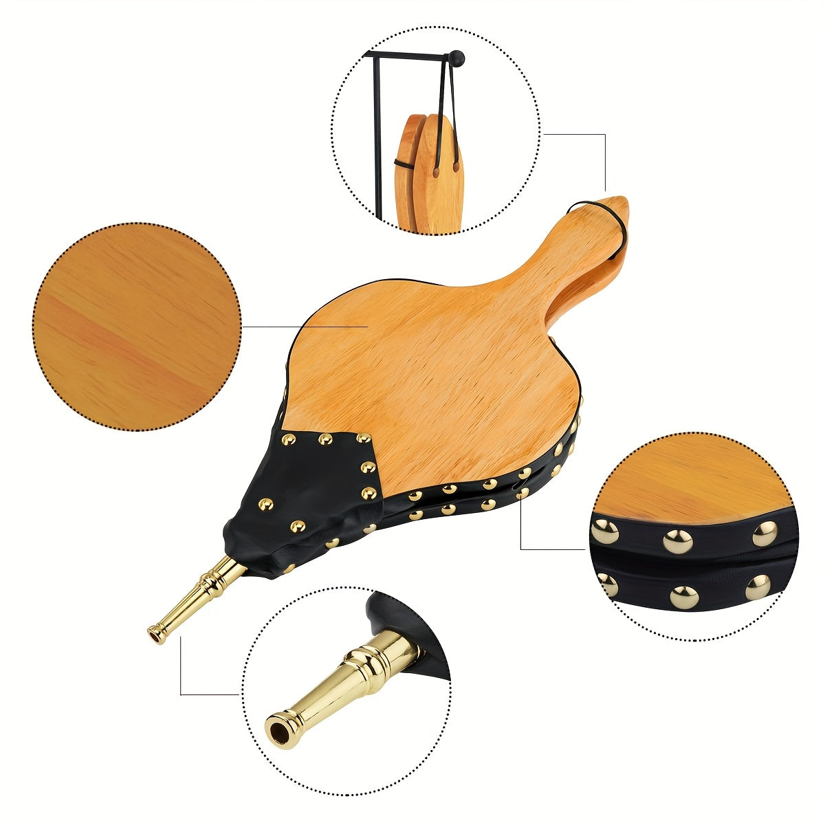 Large Leaf-Shaped Bellows Oak Wood 48cm x 20cm for BBQ Fireplace Camping