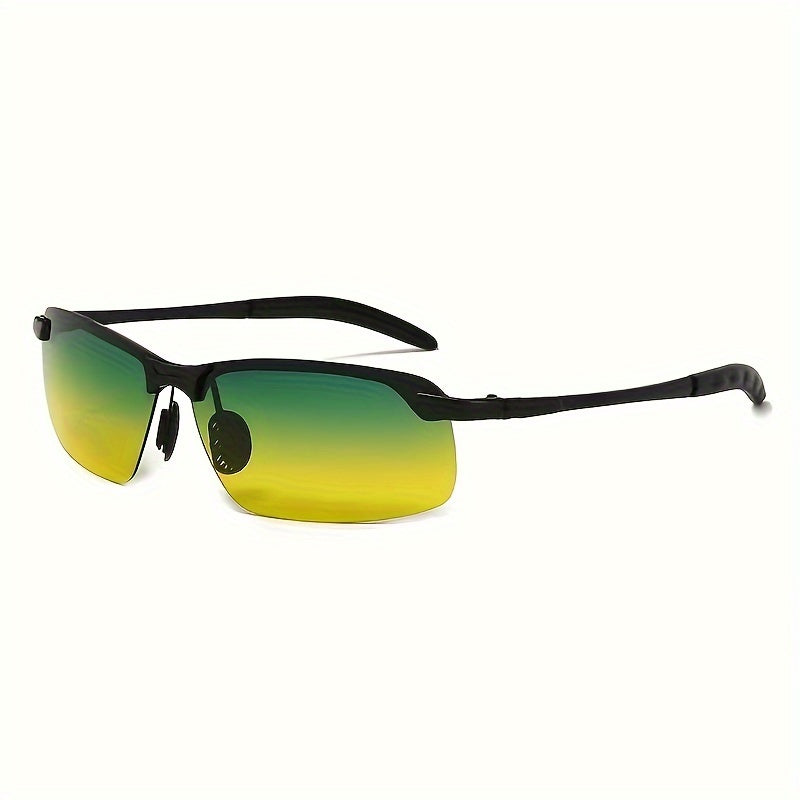 Men's Square Fashion Glasses with Green and Yellow Gradient Polarized Lenses for Driving and Sports