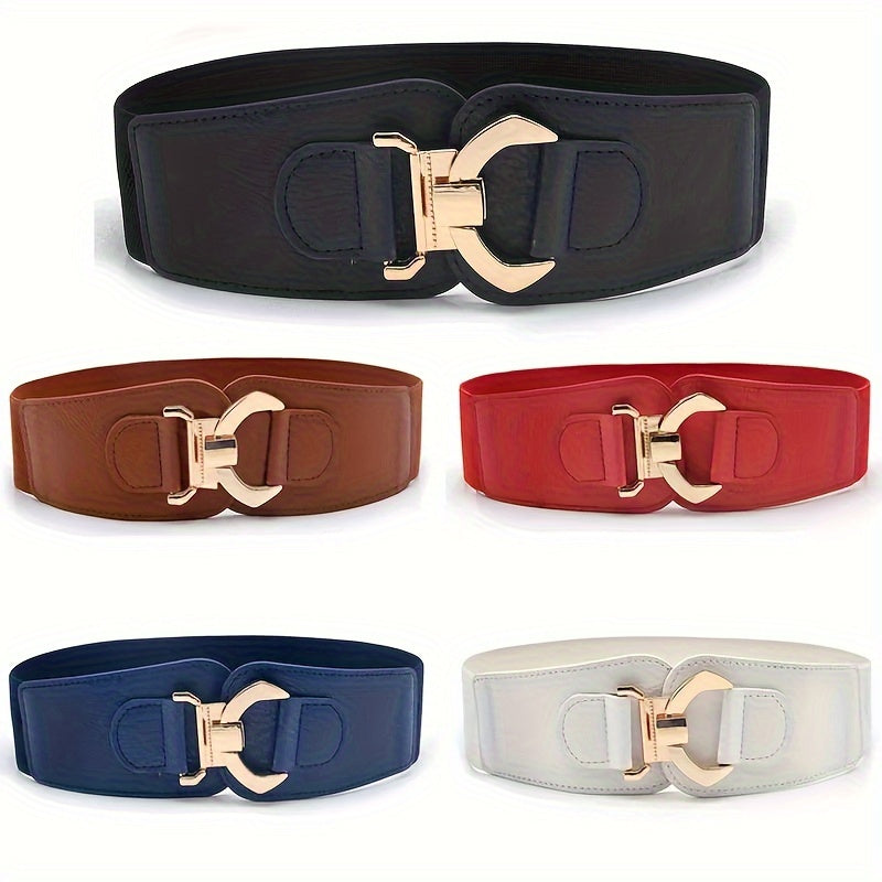 Женский широкий эластичный ремень из PU с металлической пряжкой для платьев и пальто