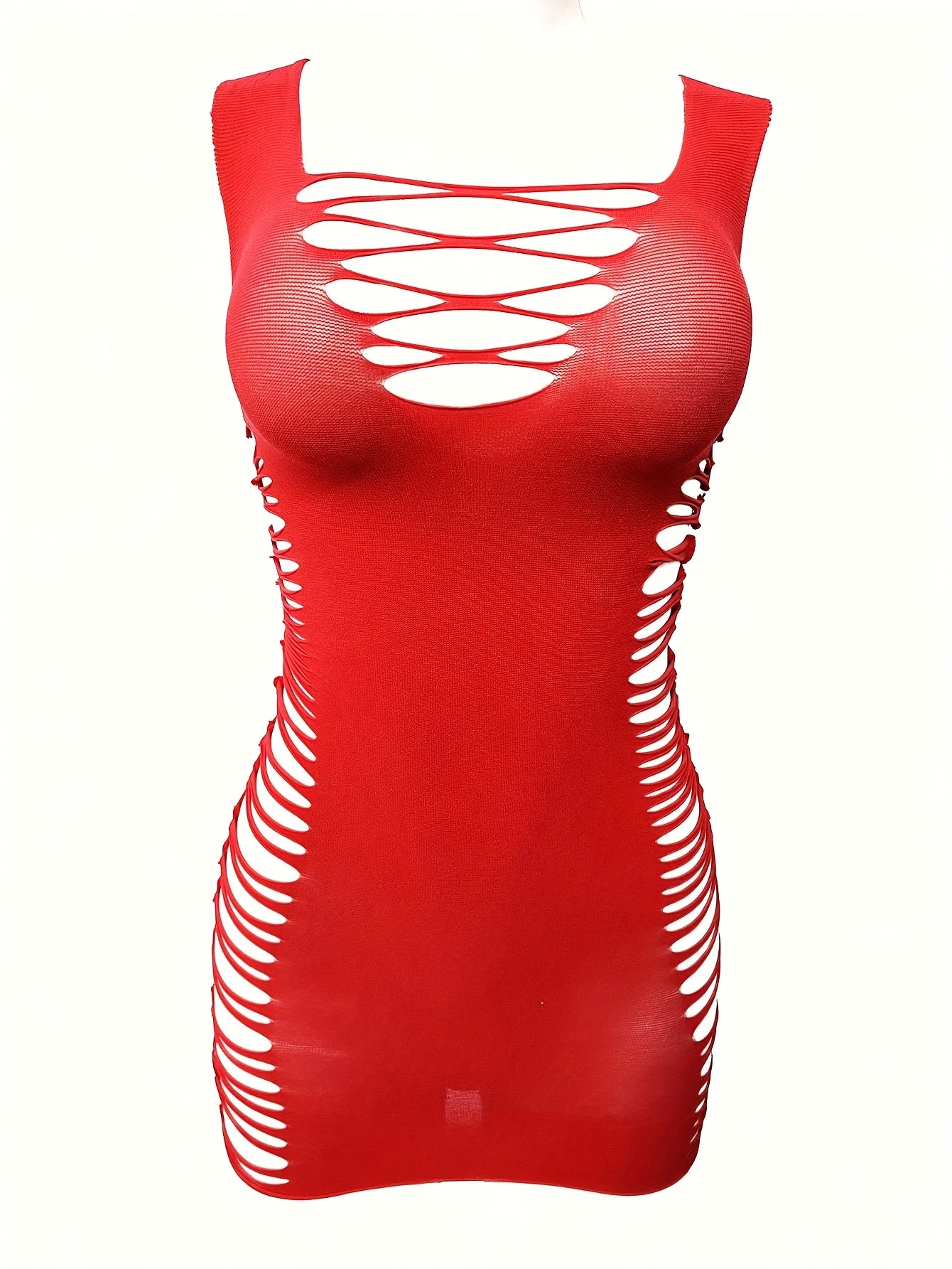Women's Red Cut-Out Bodysuit with High Support Knit Fabric and Hollow Detail