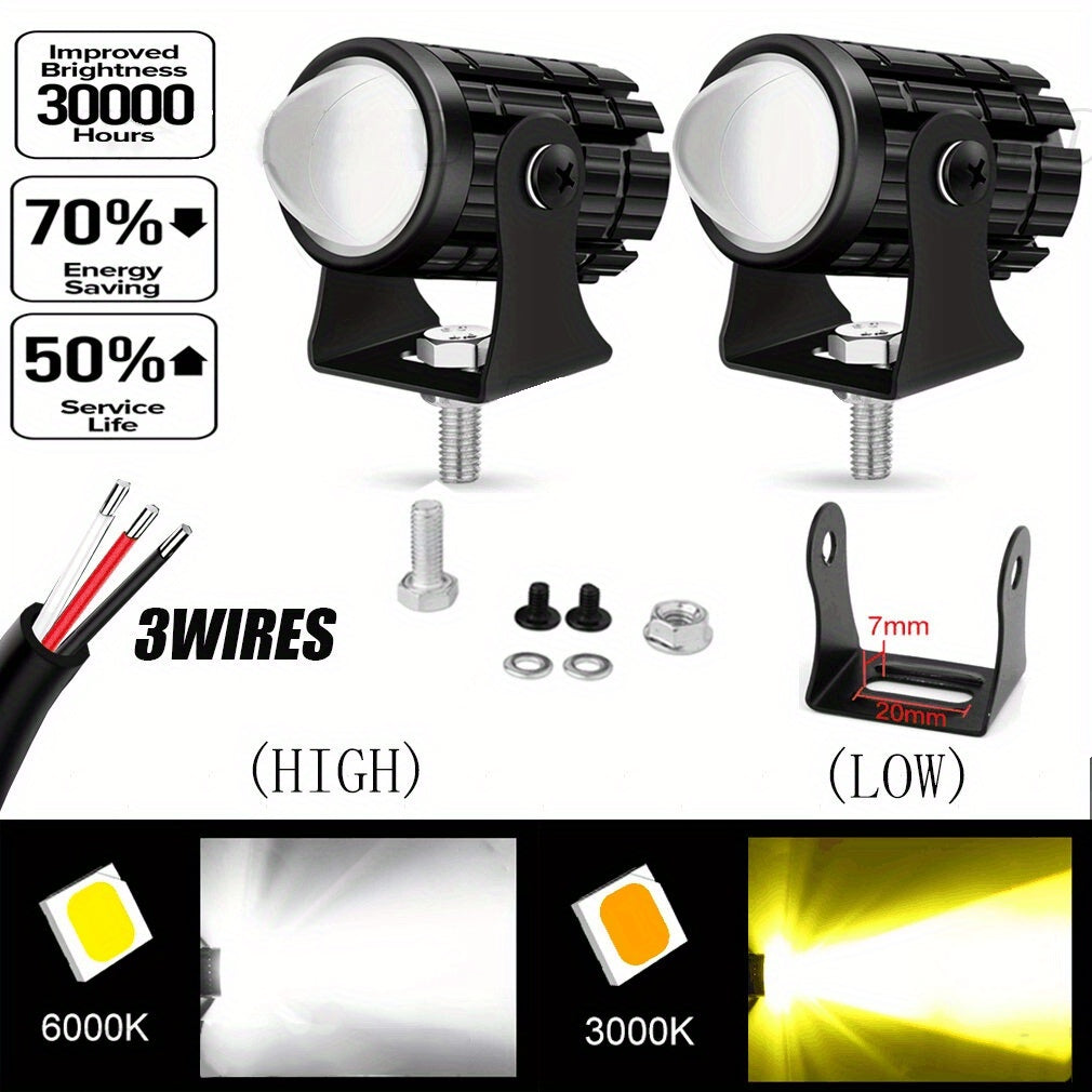 2PCS Motorcycle LED Spotlights, Bright White, 12V Work Lights for Safety