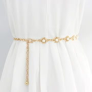 Женский пояс-цепочка с искусственными жемчужинами в корейском стиле, металлический тонкий ремень для платья и юбок