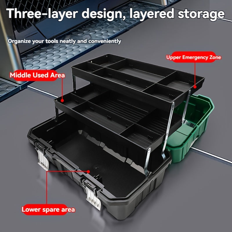 16-Inch Waterproof Plastic Folding Toolbox with Multi-Compartment Organizer for Electricians and Carpenters