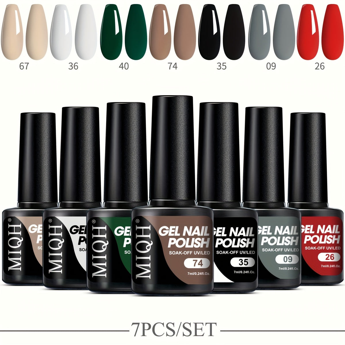 7-Piece Gel Nail Polish Set Black White Nude Semi-Permanent UV LED Soak Off