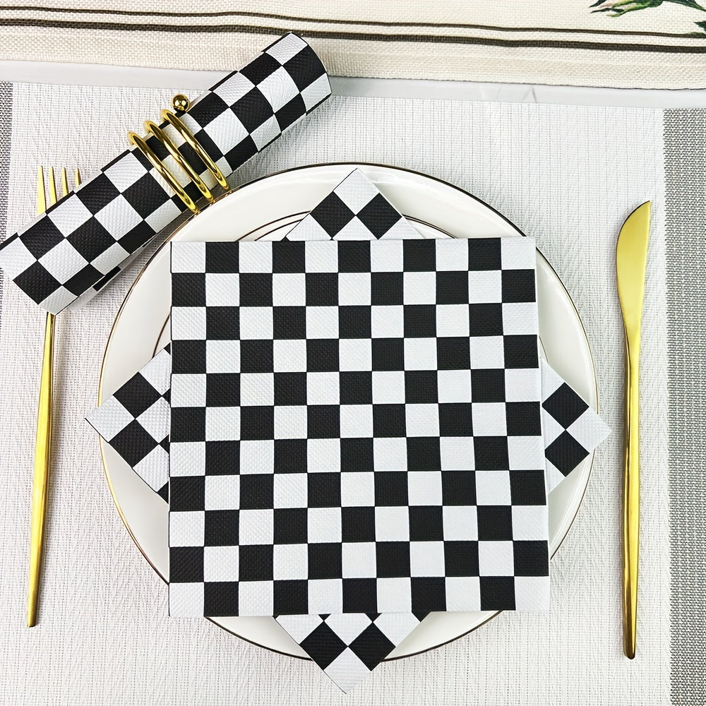 Black And White Checkered Disposable Napkins 33x33cm For Weddings Parties Holidays