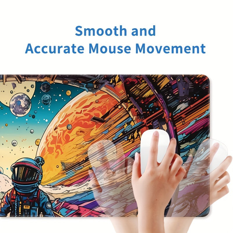 Alfombrilla de ratón de goma grande para juegos con tema espacial, antideslizante, lavable y de gran tamaño
