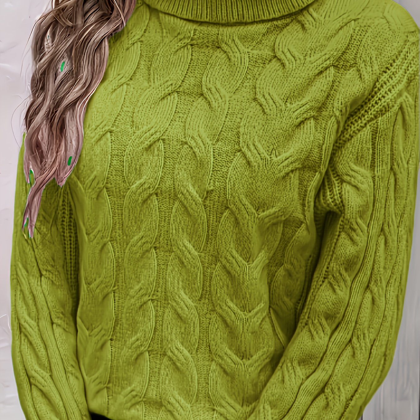 Plus Size Women's Cable Knit Sweater Turtleneck Long Sleeve Fall Winter