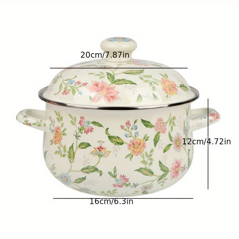 20cm Vintage emal qozon, qopqog' bilan, yopishmaydigan, makaron va sut sousi uchun