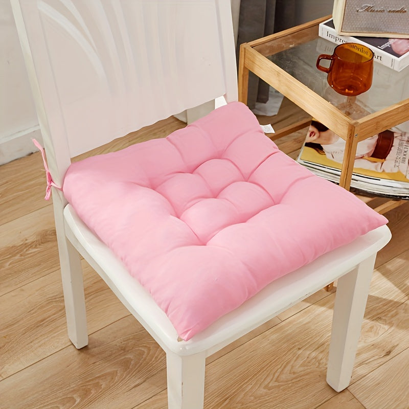 Solid Color Polyester Chair Cushion Washable Seat Pad for Dining Office Tatami