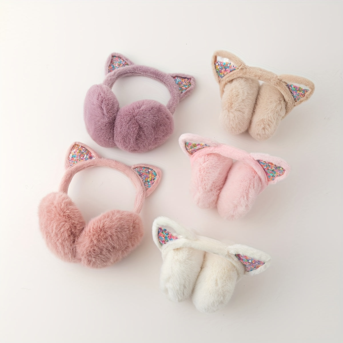Cozy Cat Ear Headphones Plush Faux Fur Ear Muffs Glittery Ears Winter Wear