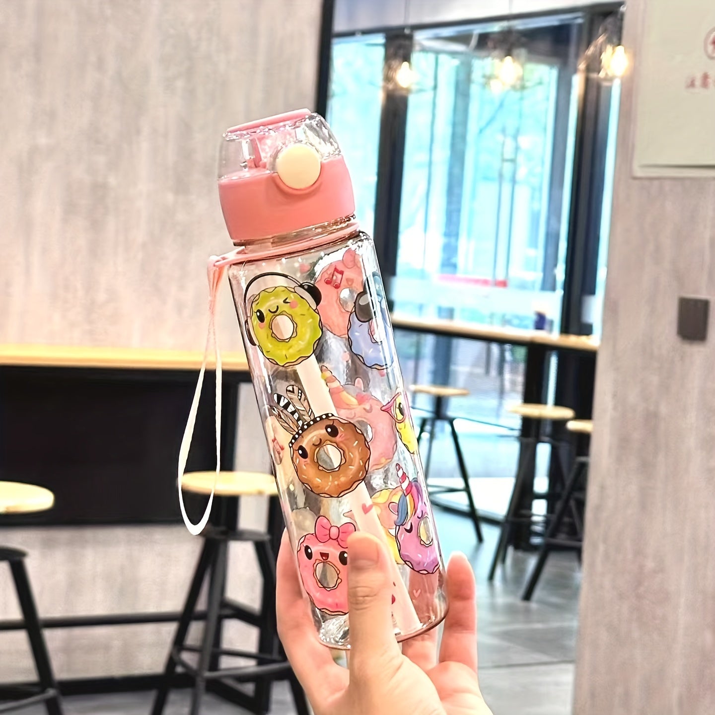 Cute Donut Design Water Bottle 700ml BPA-Free High-Temp Resistant Portable Leak-Proof Outdoor Use
