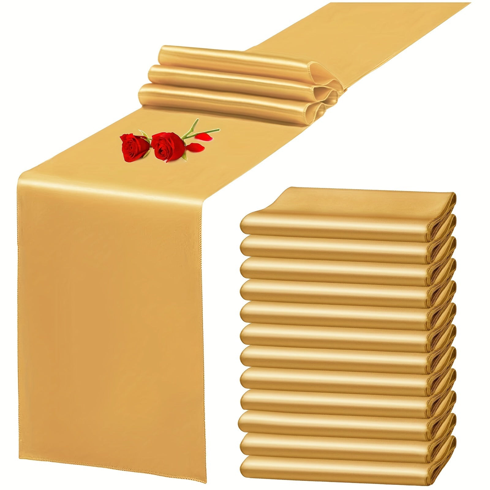 10pcs Rose Gold Satin Table Runner 29x275cm for Weddings Birthdays Banquets