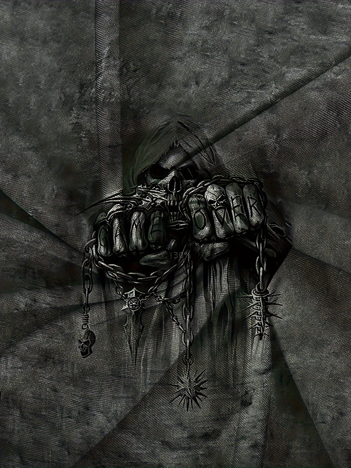 Men's Long Sleeve Polyester Gothic "Game Over" Knuckle Print Crew Neck T-Shirt