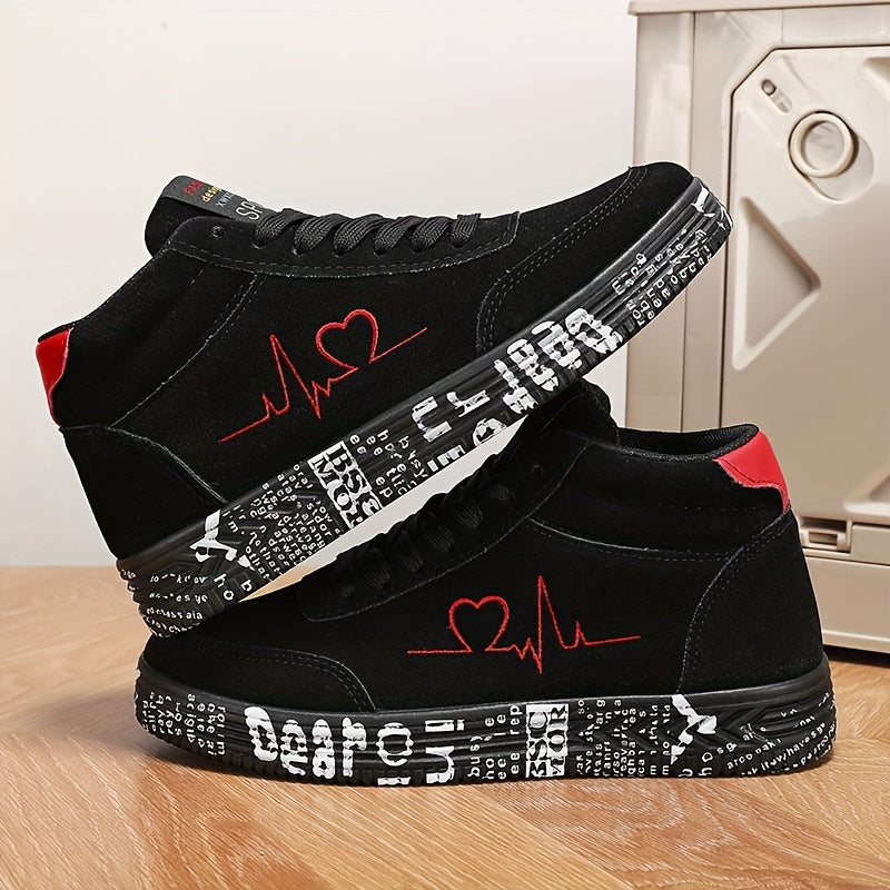 Zapatillas altas rojas para mujer con estampado de corazones y suela de EVA para uso casual
