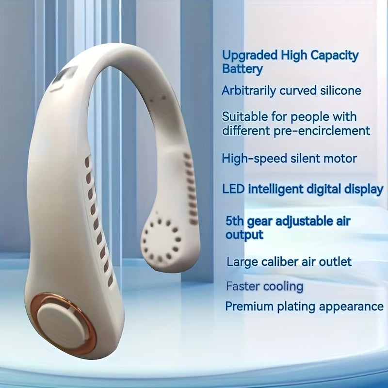 Portable USB Fan with Digital Display, Wearable, Compact for Travel and Outdoor Use